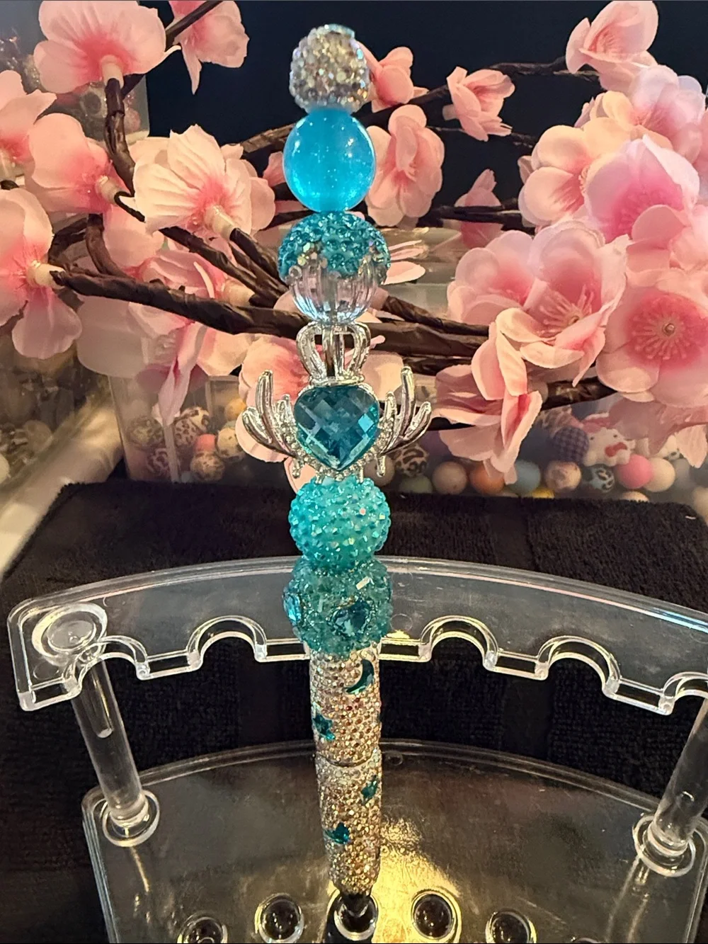Handcrafted Teal Beaded Decorative Pen - Home Office Arts & Crafts